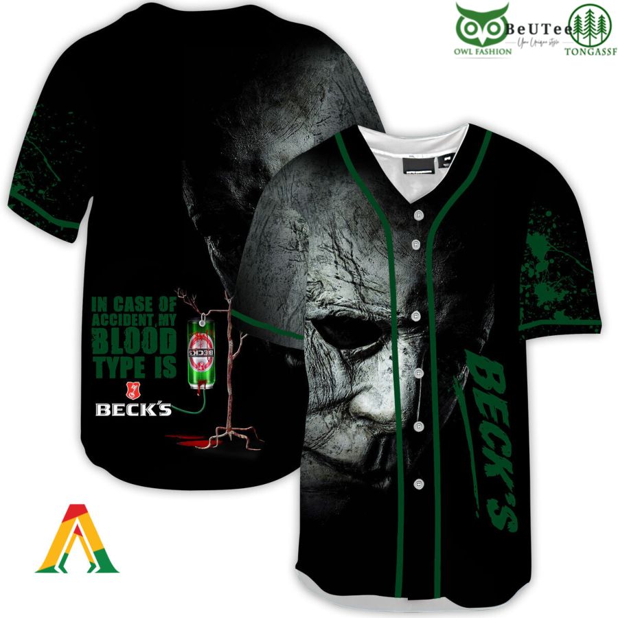 Halloween Horror Michael Myers Beck's Beer Baseball Jersey Shirt