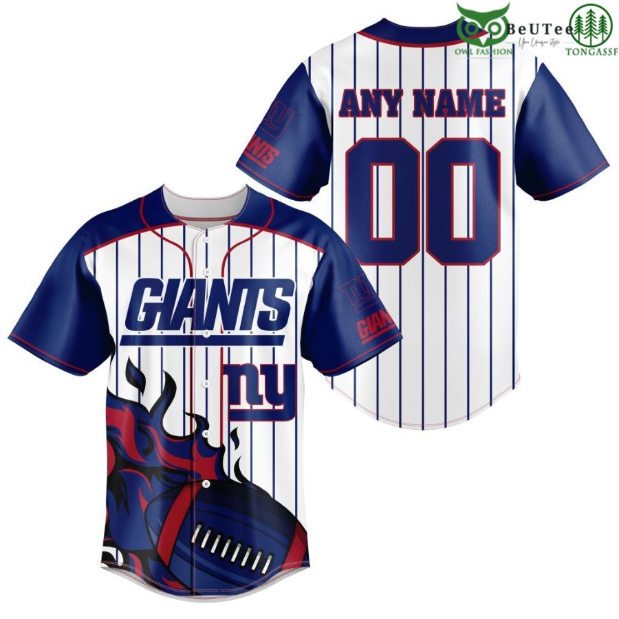 NFL New York Giants Custom Name And Number Ball Fire Baseball Jersey Shirt