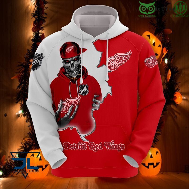 Skull Logo NHL Detroit Red Wings 3D Hoodie Sweatshirt Jacket