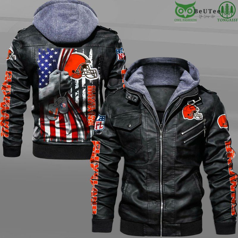 Cleveland Browns American Flag Veteran National Football League NFL 2D Leather Jacket