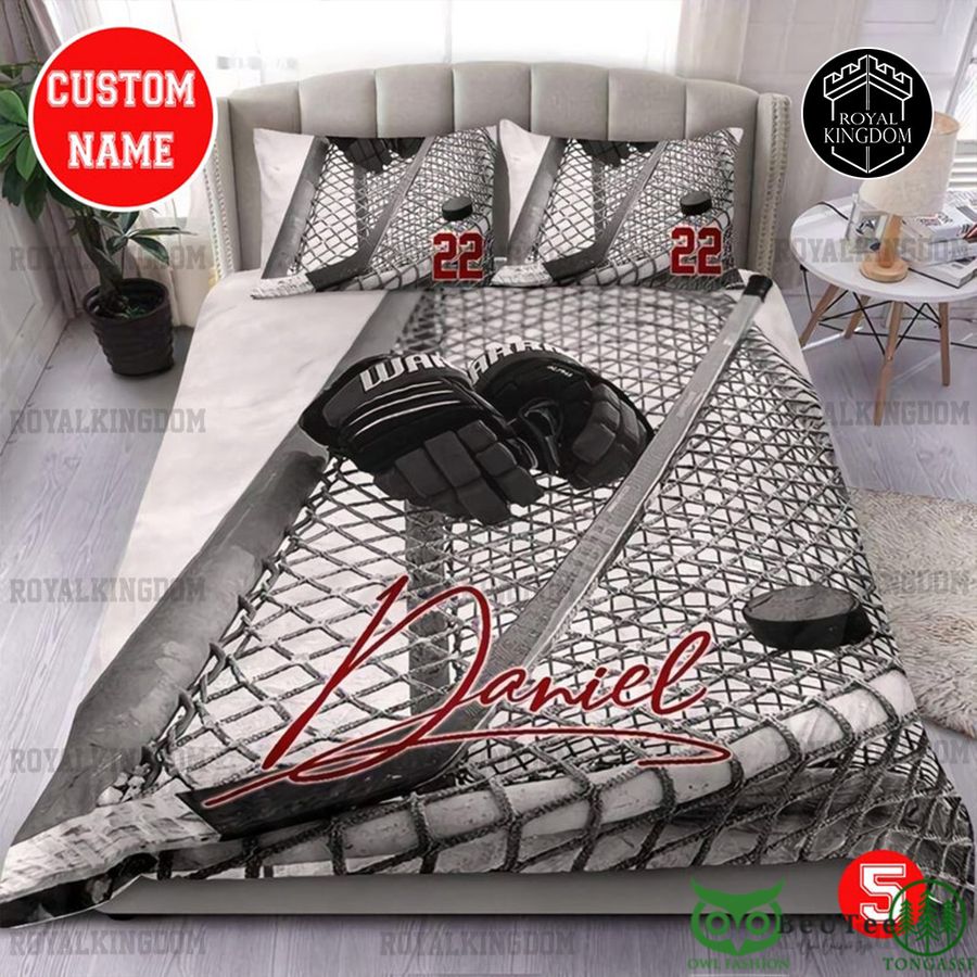 Custom Name Number Ice Hockey Gloves and Net Bedding Set
