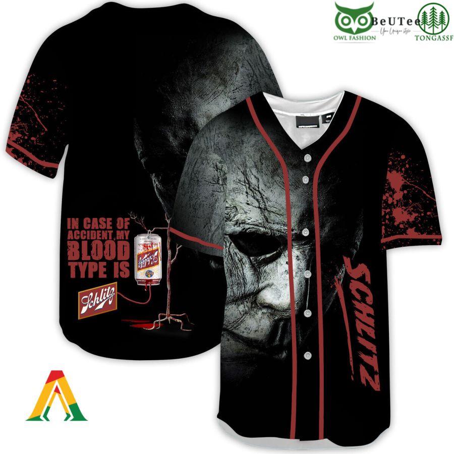 Halloween Horror Michael Myers Schlitz Beer Baseball Jersey Shirt