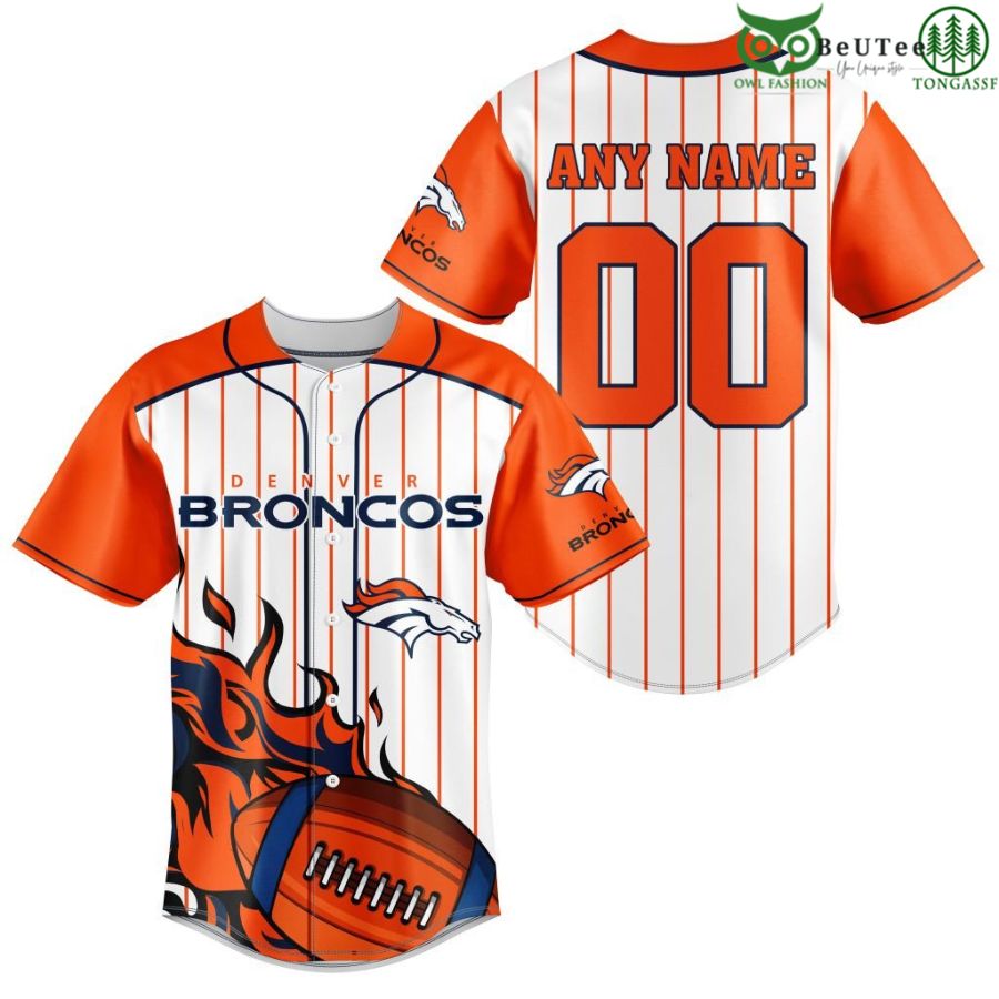 NFL Denver Broncos Custom Name And Number Ball Fire Baseball Jersey Shirt