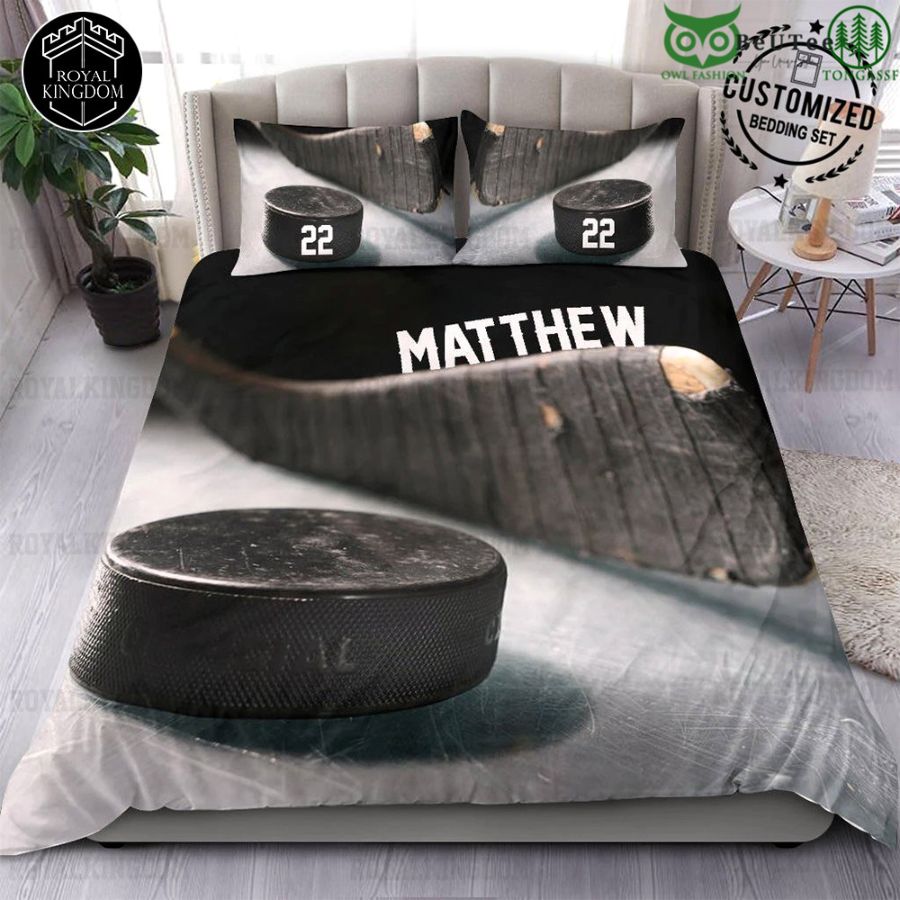 Custom Ice Hockey Puck And Pusher Bedding Set 