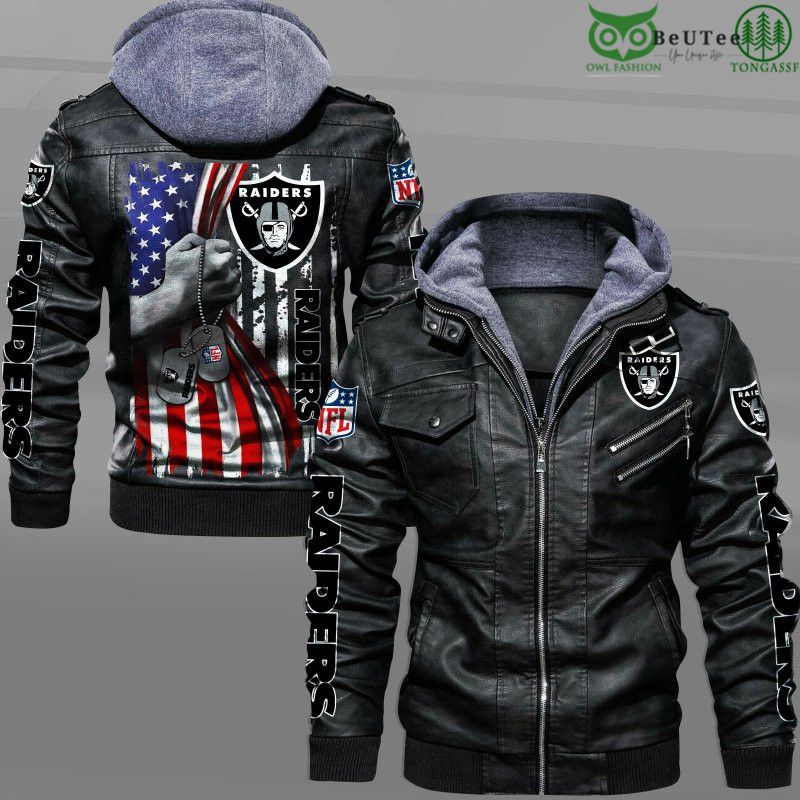Oakland Raiders American Flag Veteran National Football League NFL 2D Leather Jacket