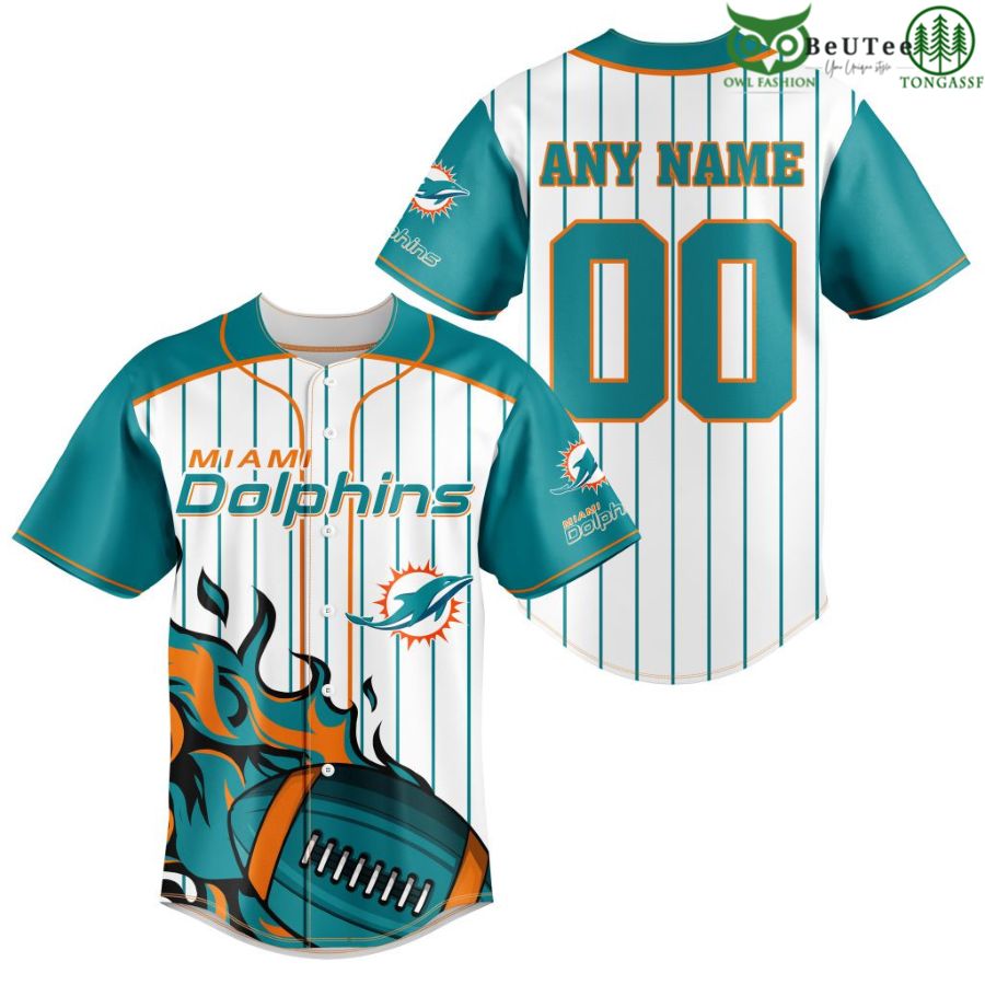 NFL Miami Dolphins Custom Name And Number Ball Fire Baseball Jersey Shirt -  Beuteeshop