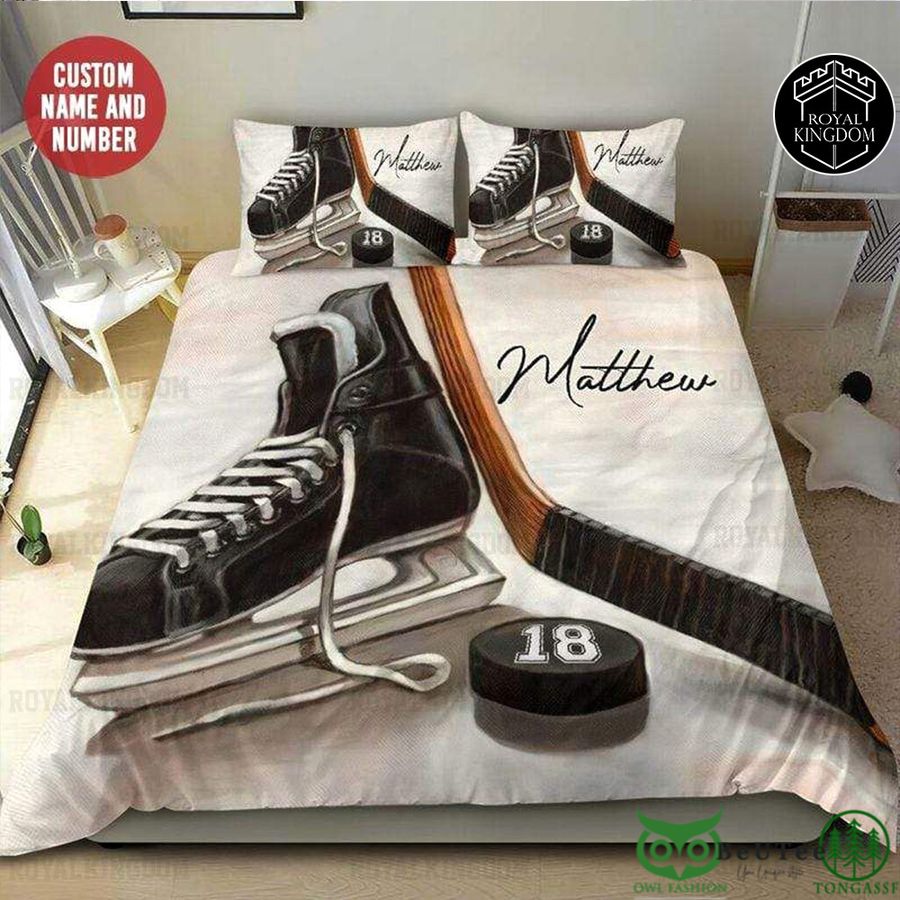 27 Custom Name Number Ice Hockey Shoes and Stick Bedding Set