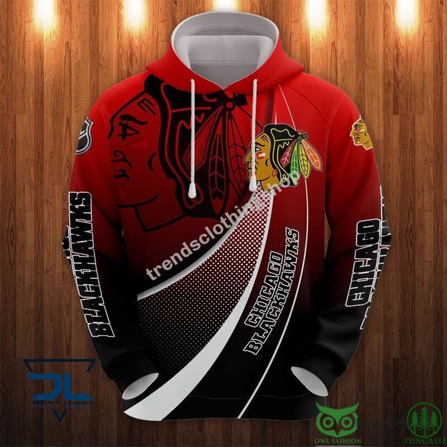 2 Chicago Blackhawks NHL Curve 3D Hoodie Sweatshirt Jacket