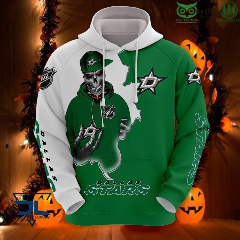 150 Dallas Stars Skull Logo NHL 3D Hoodie Sweatshirt Jacket