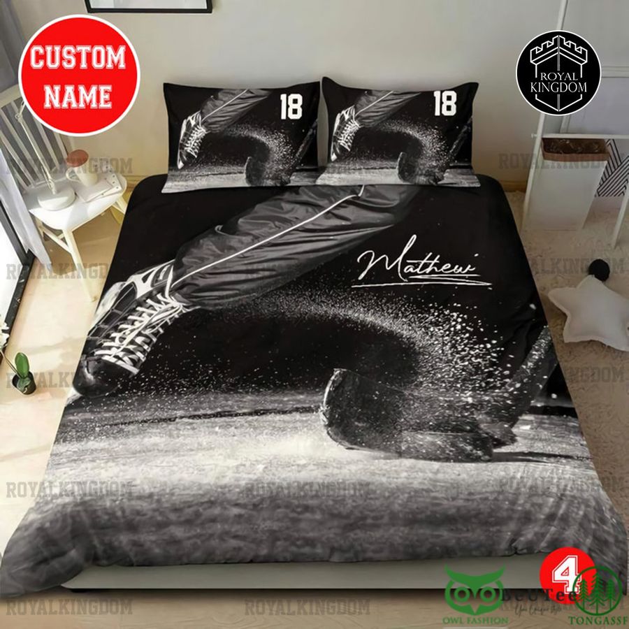 8 Custom Name Number Ice Hockey Shoes and Gloves Bedding Set