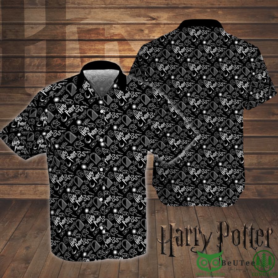 80 Harry Potter Black Monogram Logo Hawaiian Shirt