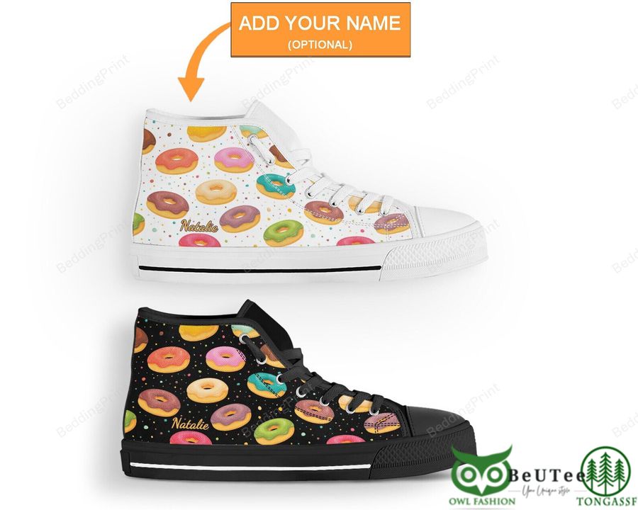 Personalized Custom name Doodle Cute Donut High Top Shoes