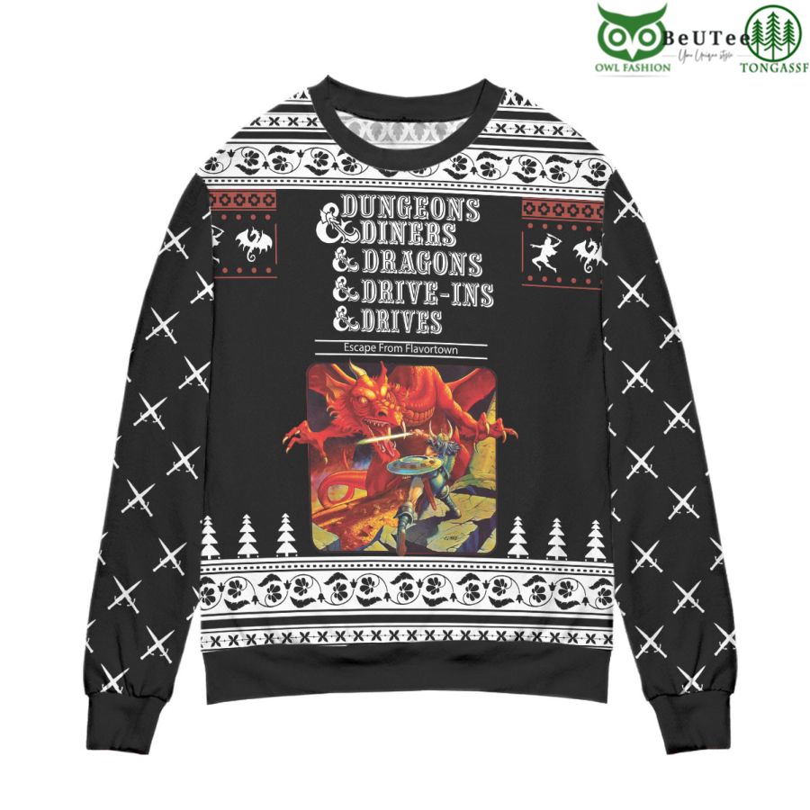 Dungeons Diners Dragons Drive Ins Drives 3D Ugly Christmas Sweater