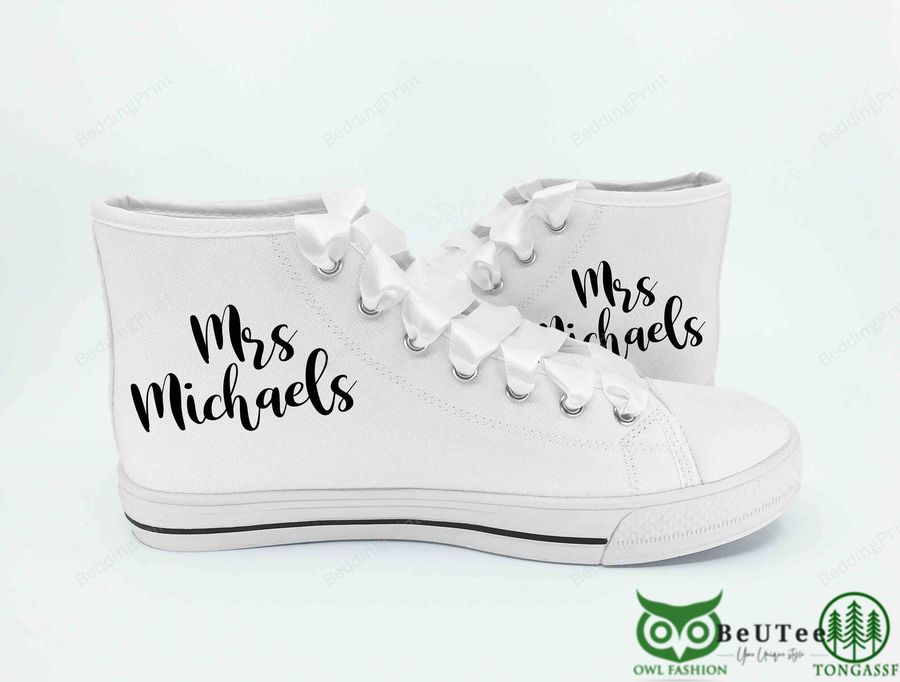 Personalized Custom Name Just Married Sneakers For Bride High Top Shoes