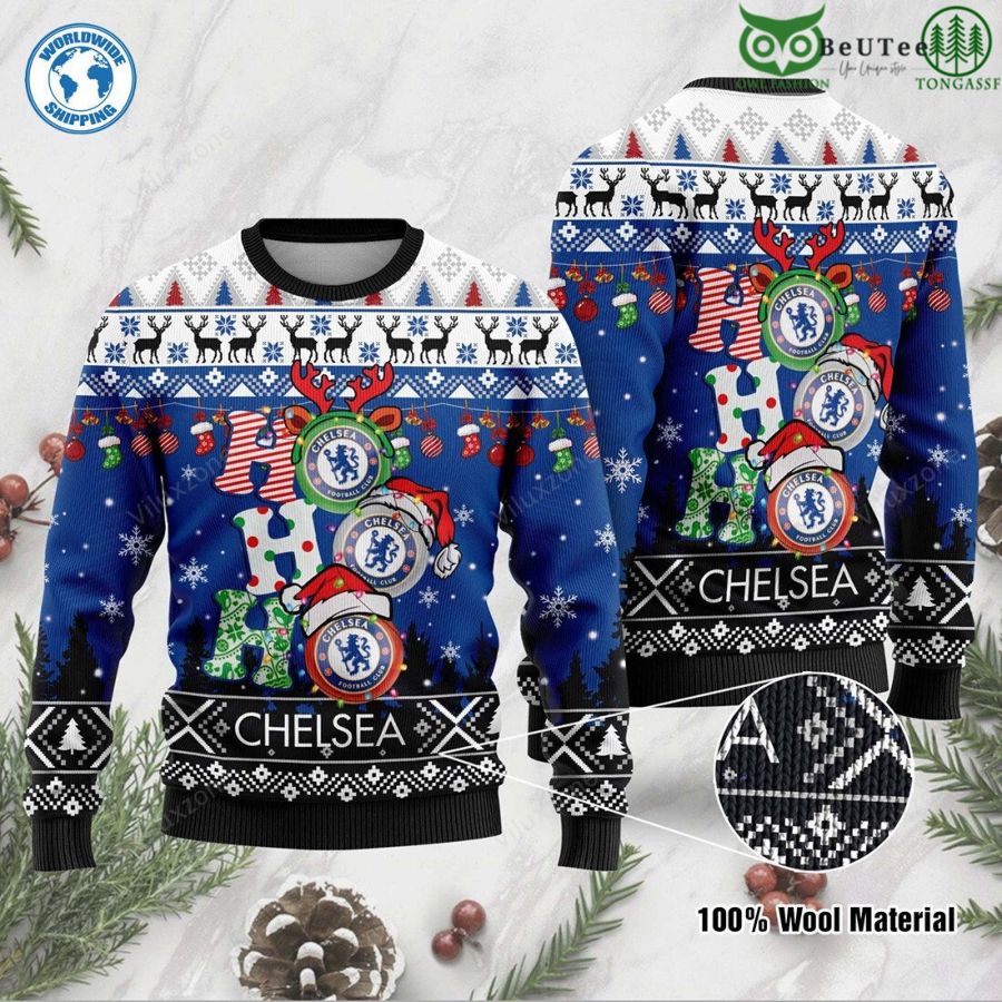 Chelsea FC The Blues Ho Ho Ho Santa 3D Sweater Christmas Jumper