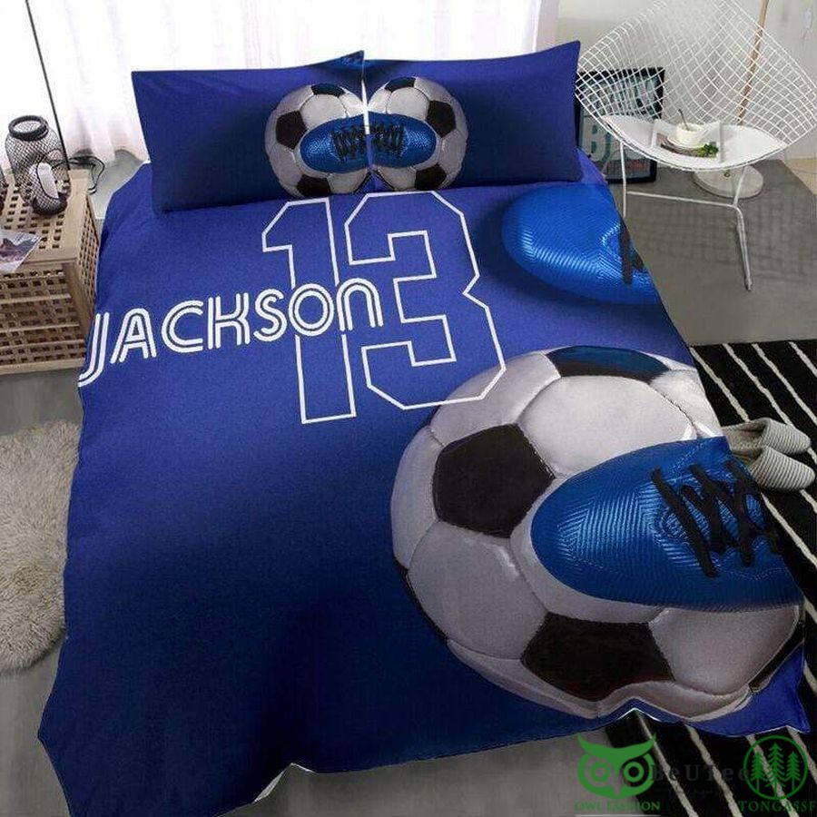 Custom Name Number Football Blue Bedding Set
