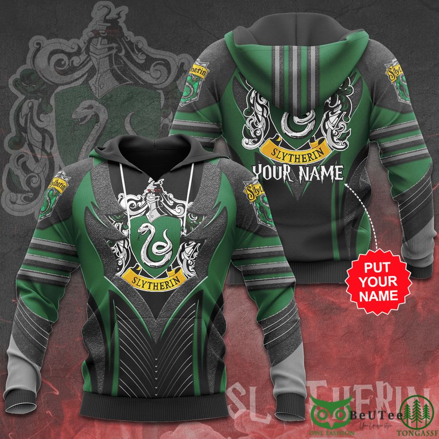 Custom Name Harry Potter Slytherin Gray 3D Hoodie