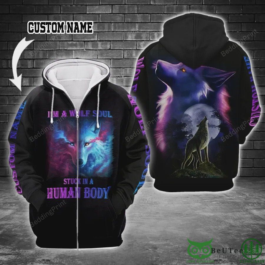 Custom Name I'm A Wolf Soul Stuck in a Human Body 3D Hoodie