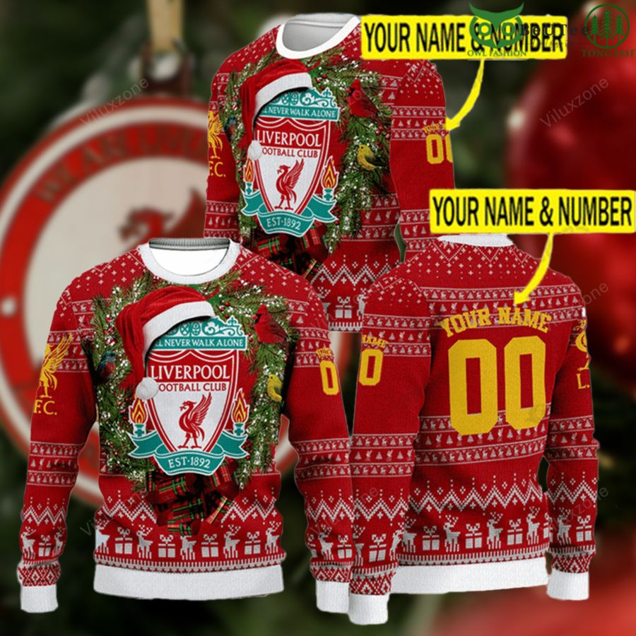 Liverpool FC Big Logo Santa Premier League Custom Name Number 3D Sweater Christmas Jumper