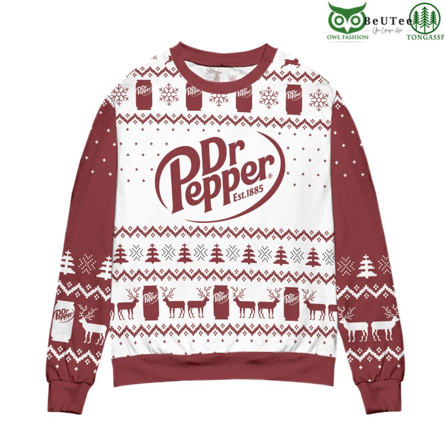 Dr Pepper Soda Logo Snowflakes Pattern 3D Ugly Christmas Sweater
