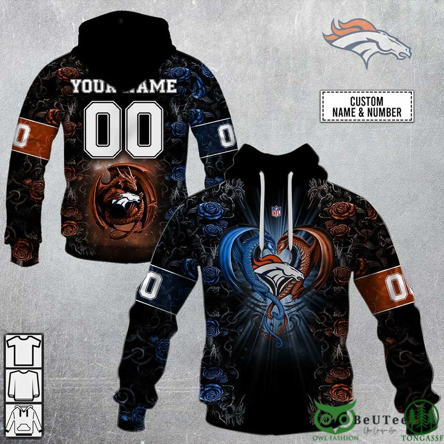 Personalized NFL Rose Dragon Denver Broncos 3D Hoodie