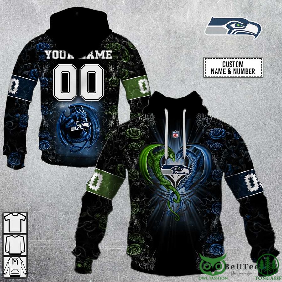 Personalized NFL Rose Dragon Seattle Seahawks 3D Hoodie