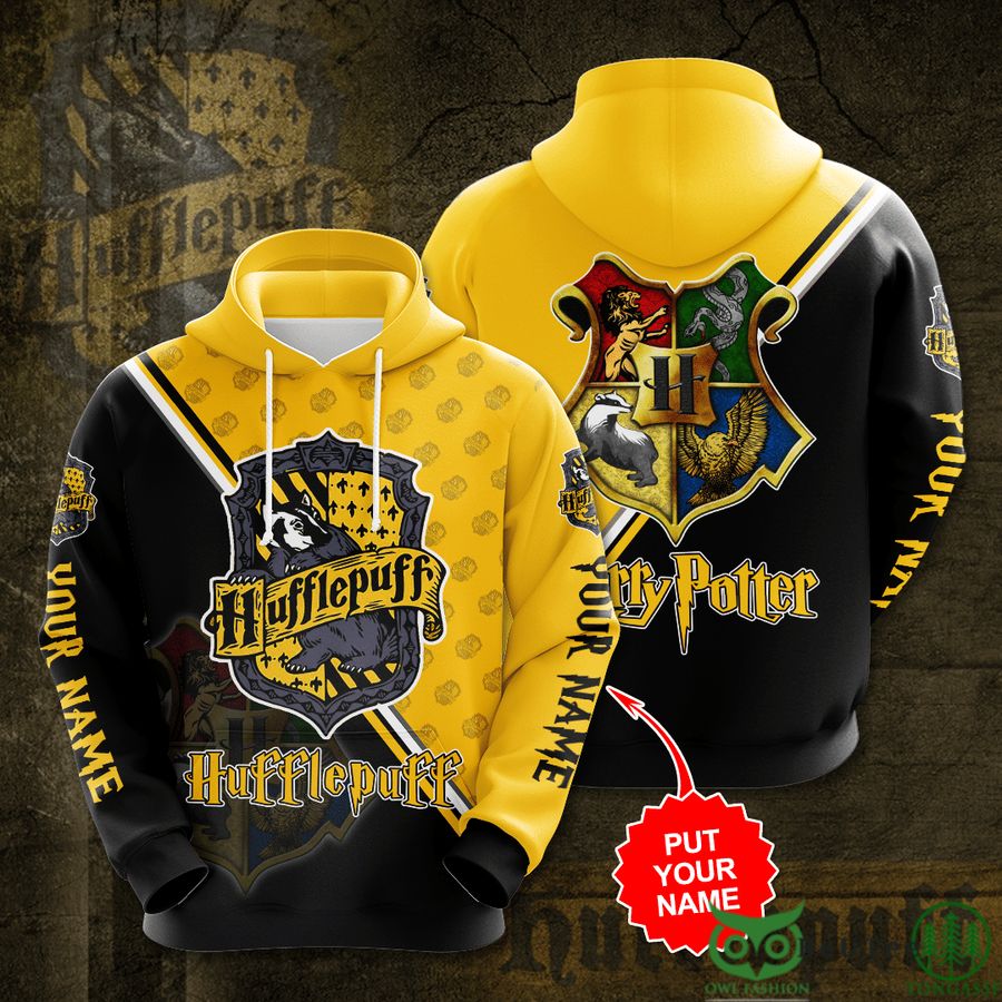 Custom Name Harry Potter Hufflepuff Logo 3D Hoodie