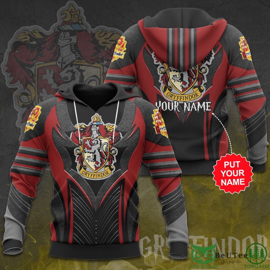 Custom Name Harry Potter Gryffindor Gray 3D Hoodie