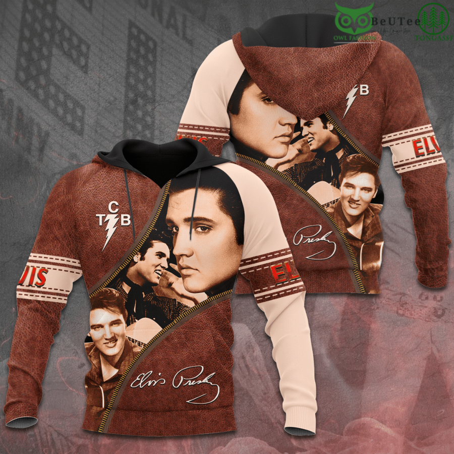 TCB Leather Pattern King Of Rock Elvis Presley 3D Hoodie Shirt Polo
