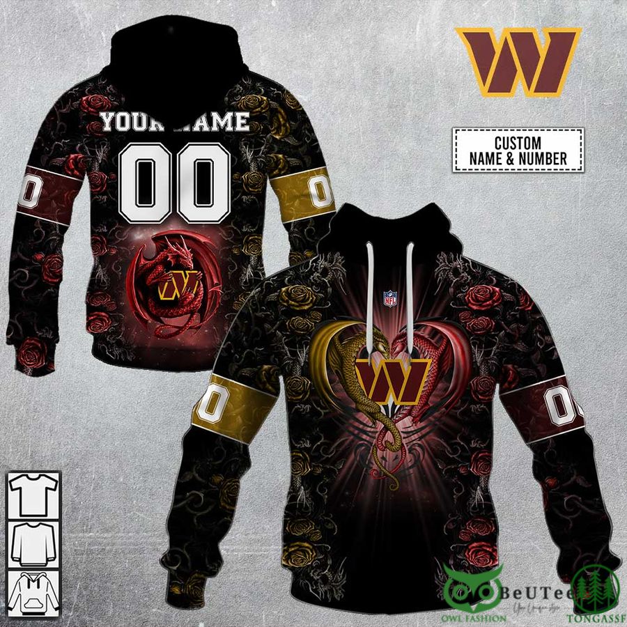 Personalized NFL Rose Dragon Washington Commanders 3D Hoodie