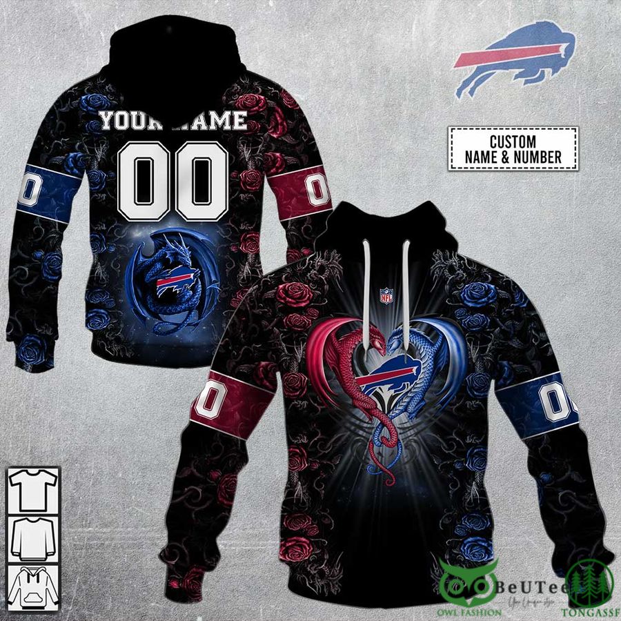 Personalized NFL Rose Dragon Buffalo Bills 3D Hoodie