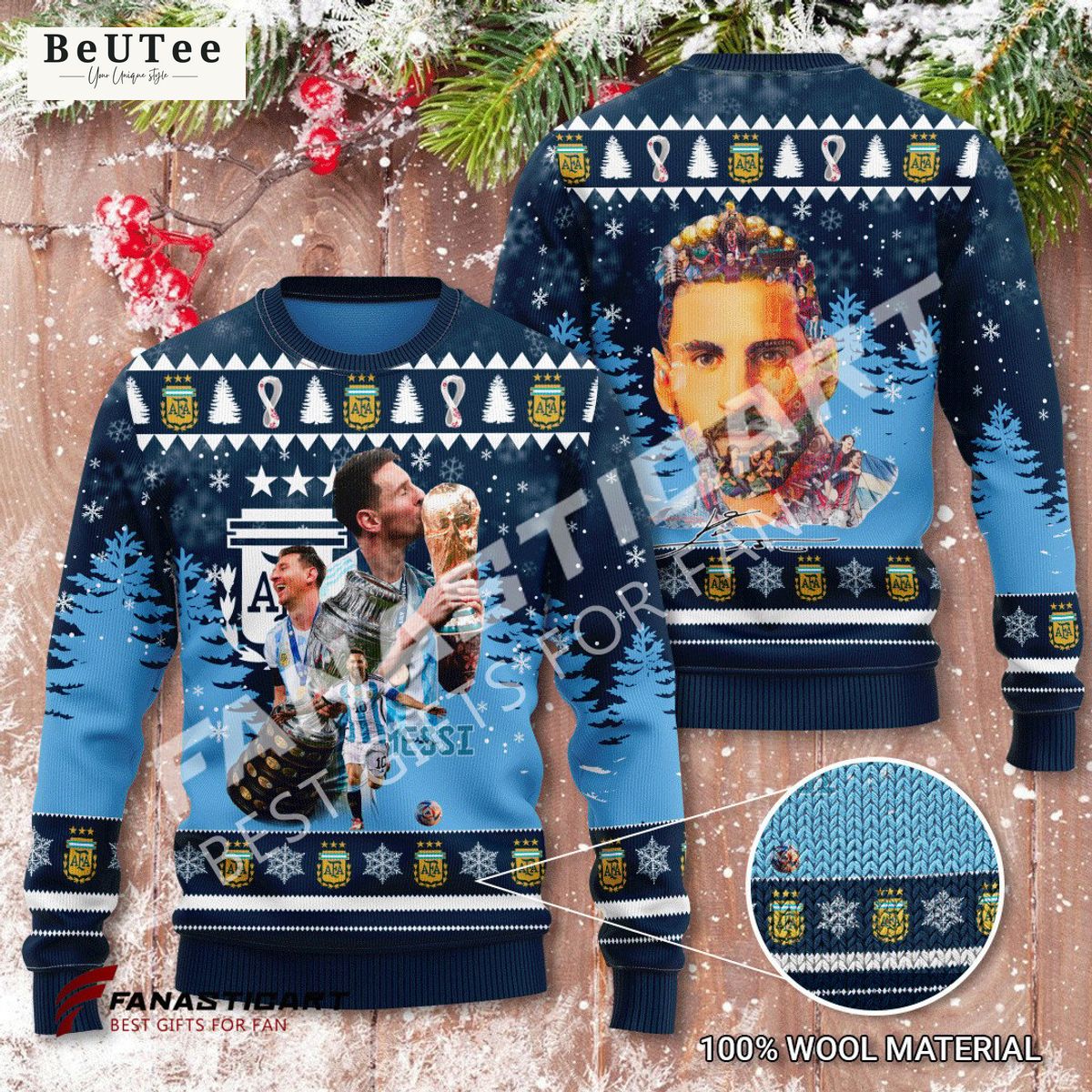 leo messi argentina world cup champion 2022 ugly sweater 1 cHnnh