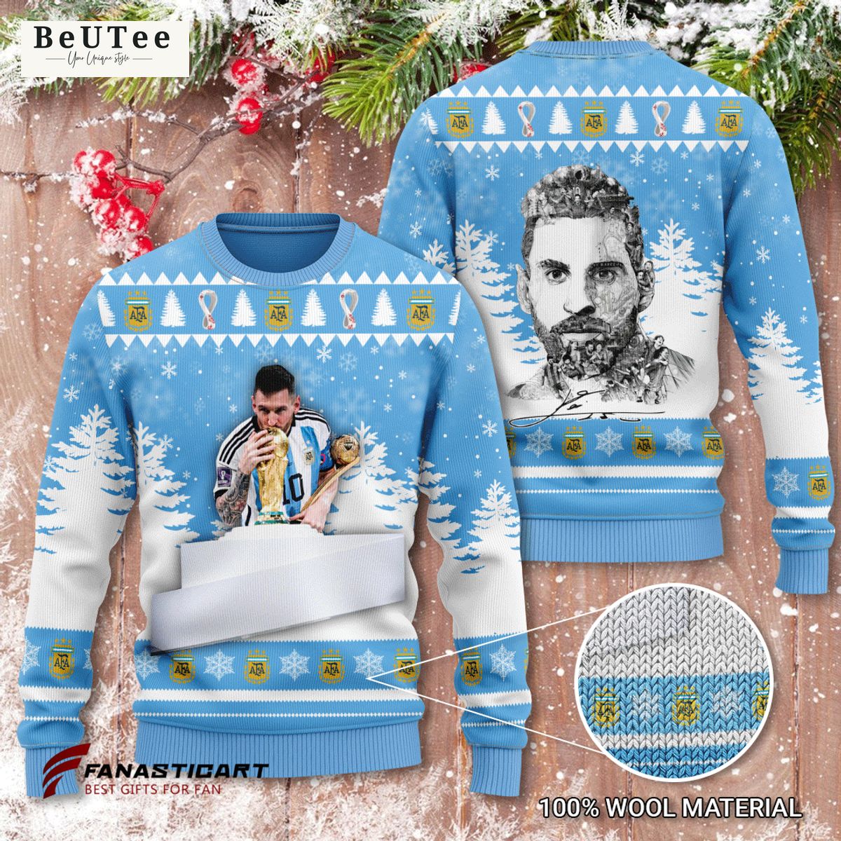 leo messi goat kissing golden cup ugly sweater 1 CmZUK