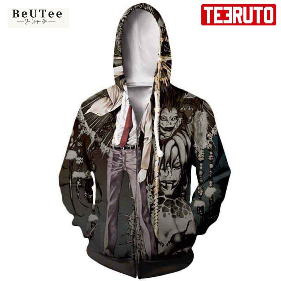 light yagami with ryuk demons death note anime hd 3d aop hoodie 1 XKjzM