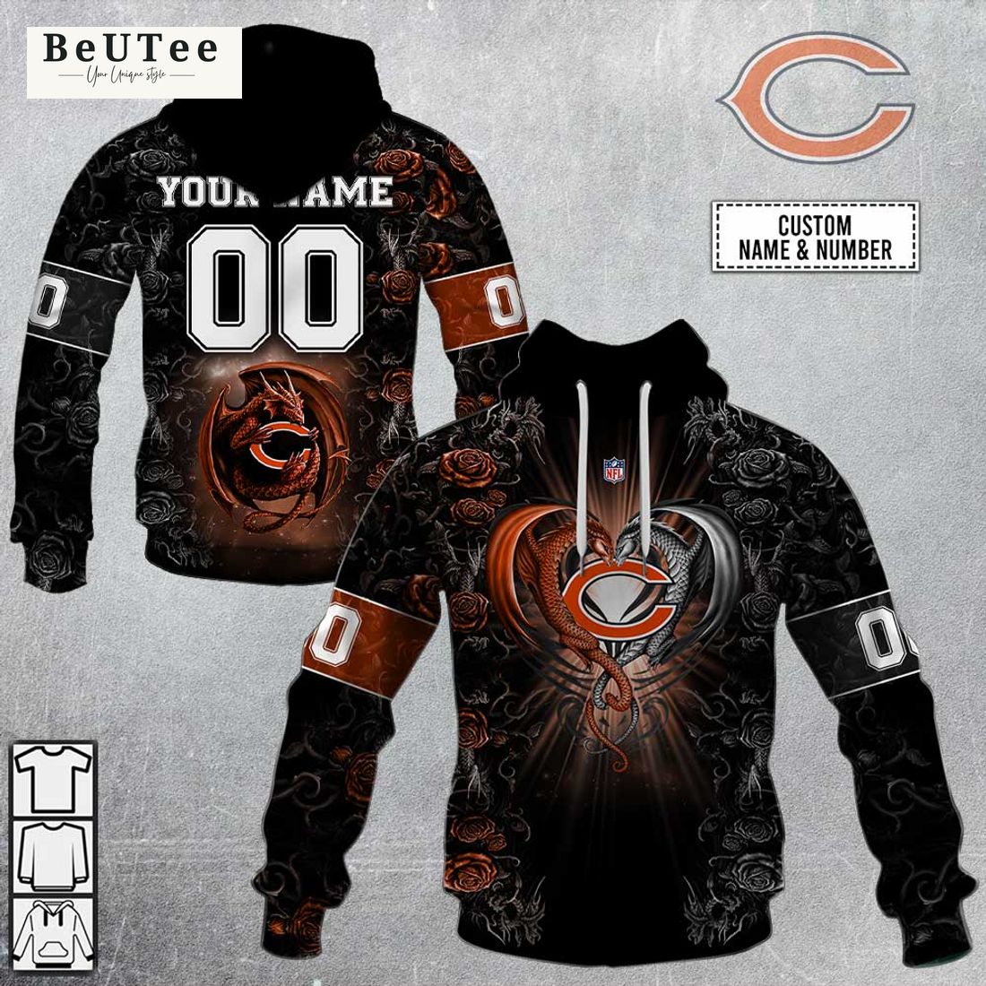 personalized nfl rose dragon chicago bears hoodie 1 TNa6S