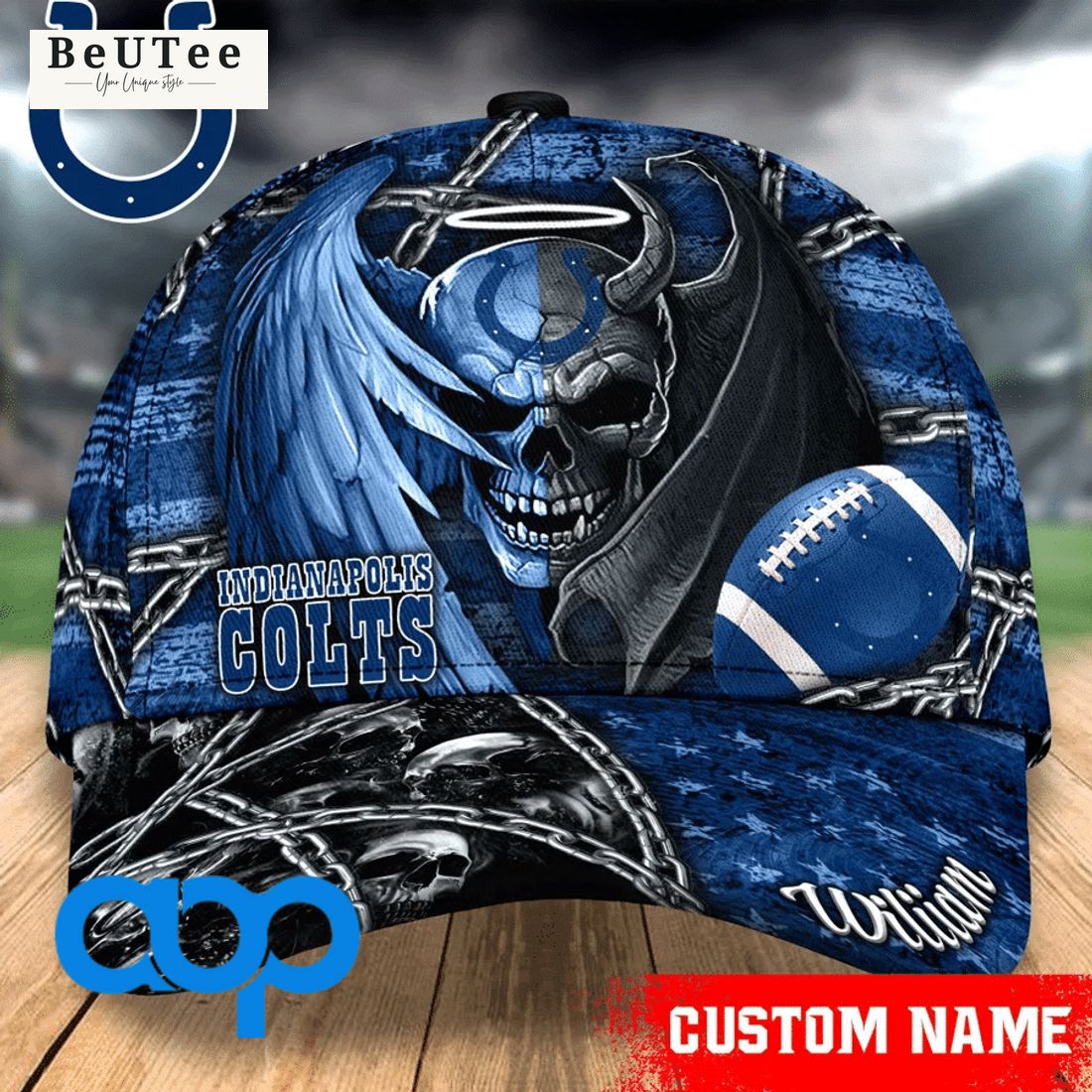 personalized indianapolis colts nfl skull demon and angel classic cap 1 XcN7M