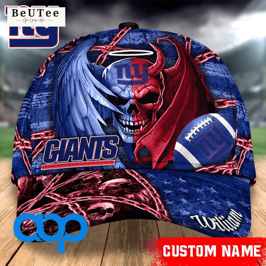 personalized new york giants nfl skull demon and angel classic cap 1 3ZOKY