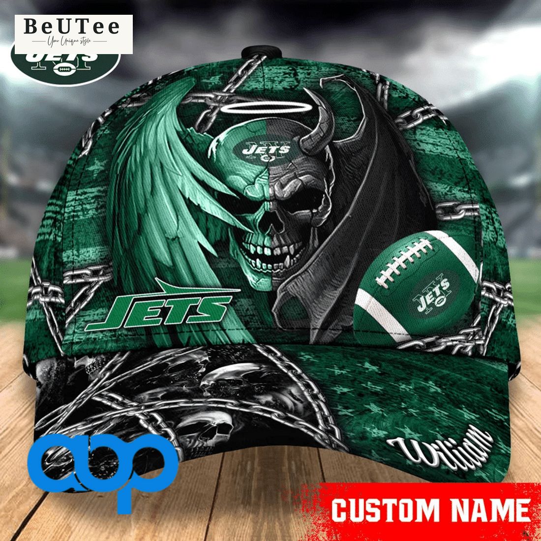 personalized new york jets nfl skull demon and angel classic cap 1 9J5TZ