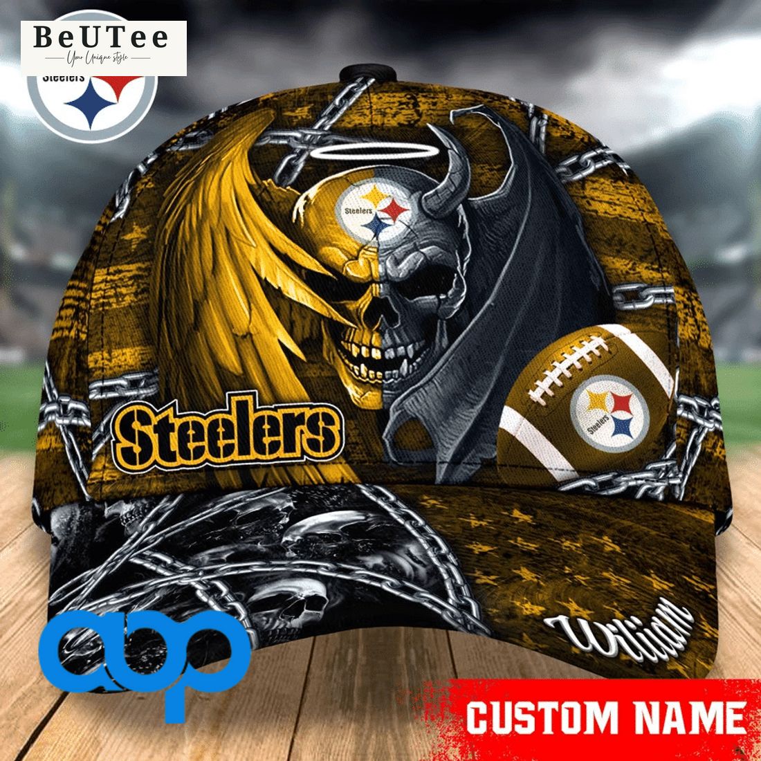 personalized pittsburgh steelers nfl skull demon and angel classic cap 1 S5Ux7