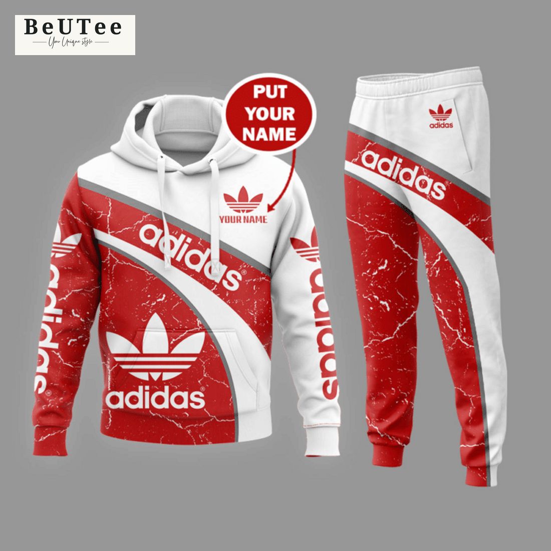 personalized adidas red and white scratch hoodie and pants 3 JV0Nk