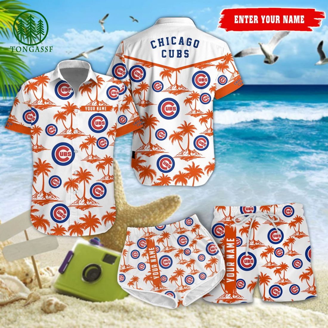 Chicago Cubs MLB Coconut Hawaiian Shirt Shorts Royal Pic of yours