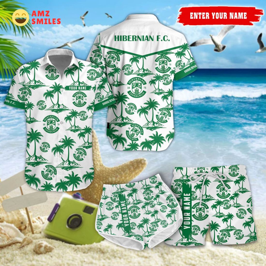 Hibernian F.C. SPFL Coconut Hawaiian Shirt Shorts Eye soothing picture dear