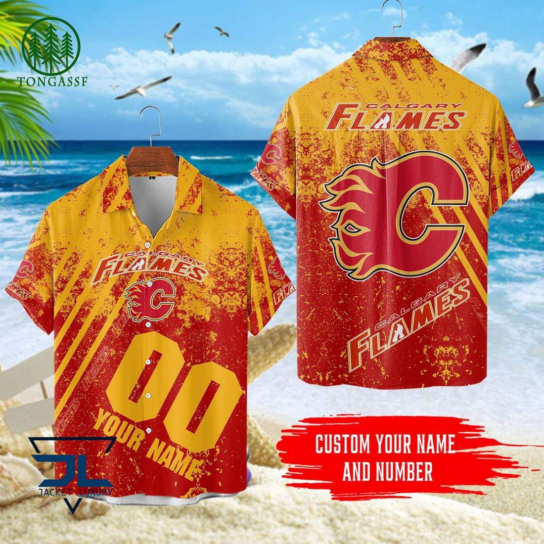 Custom Name Number Calgary Flames NHL Hawaiian Shirt Damn good