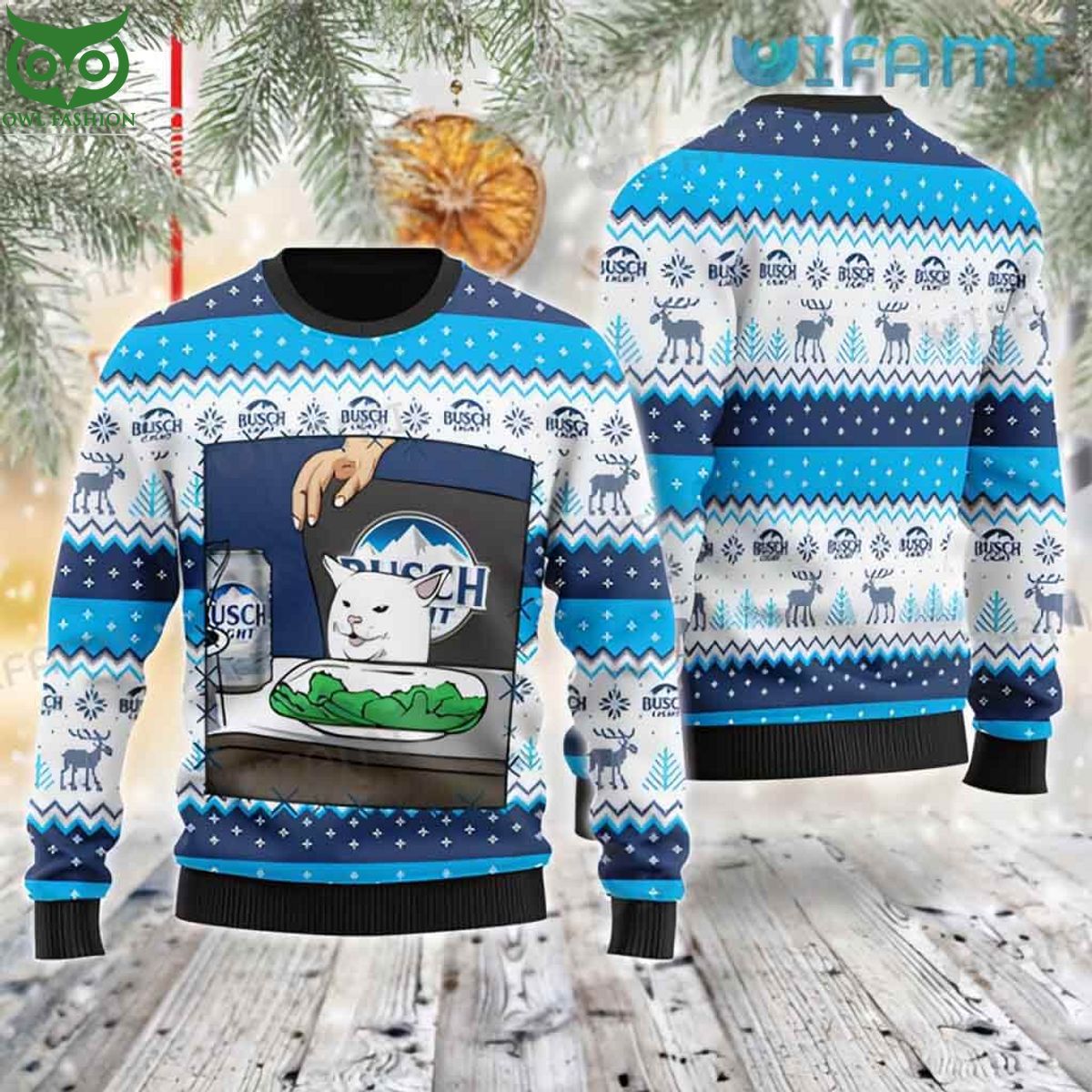 busch light ugly sweater cat meme christmas gift for beer lovers 1 LV2gF