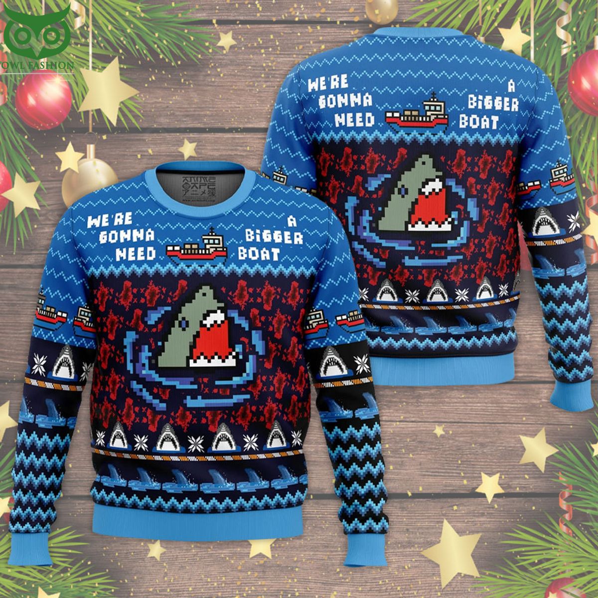 jaws horror movie need a bigger boat ugly christmas sweater 1 Npfxo