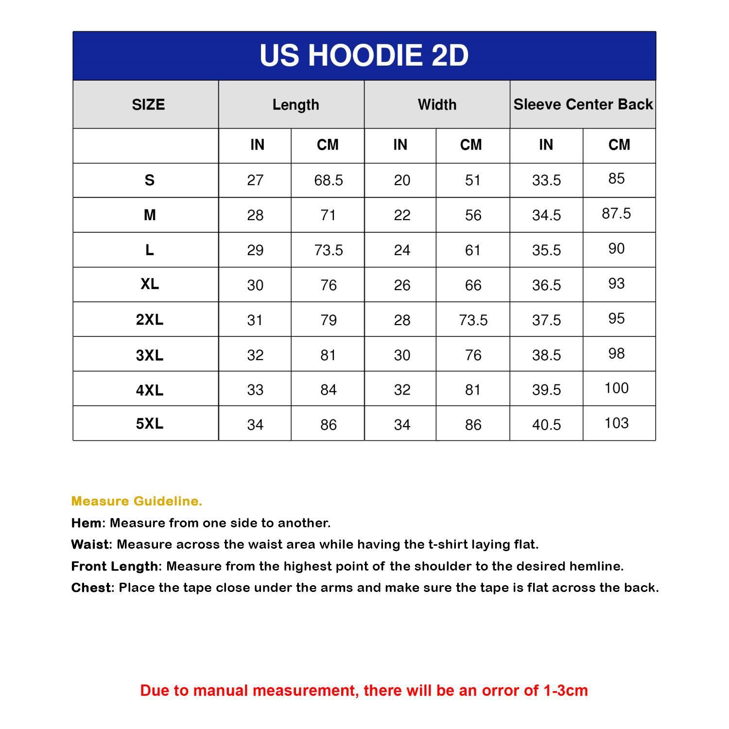 2d hoodie size chart