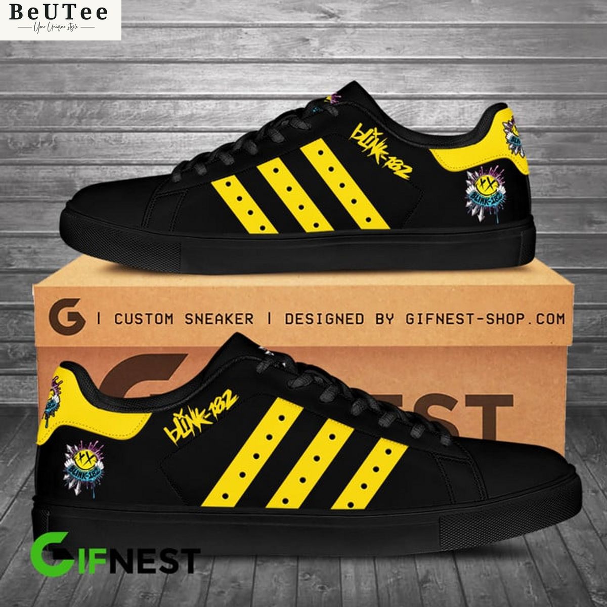 Blink 182 Black Yellow Rock Band Stan smith low top shoes Beauty queen Blink 182 Black Yellow Rock Band Stan smith low top shoes Beauty queen