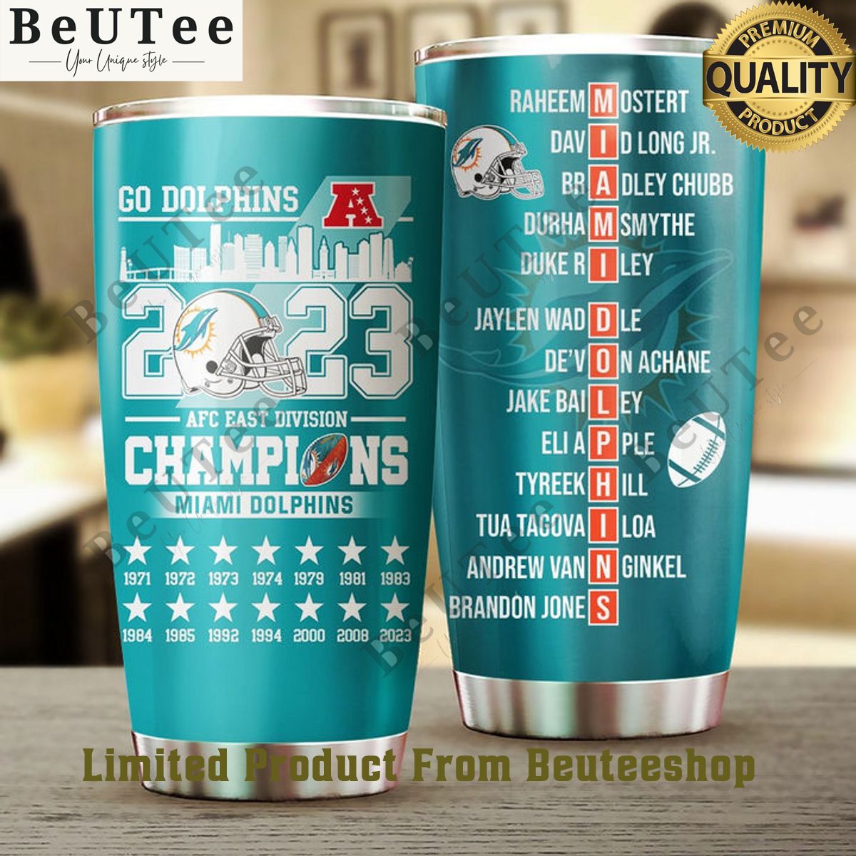 afc east division champions miami dolphins tumbler cup 2023 1