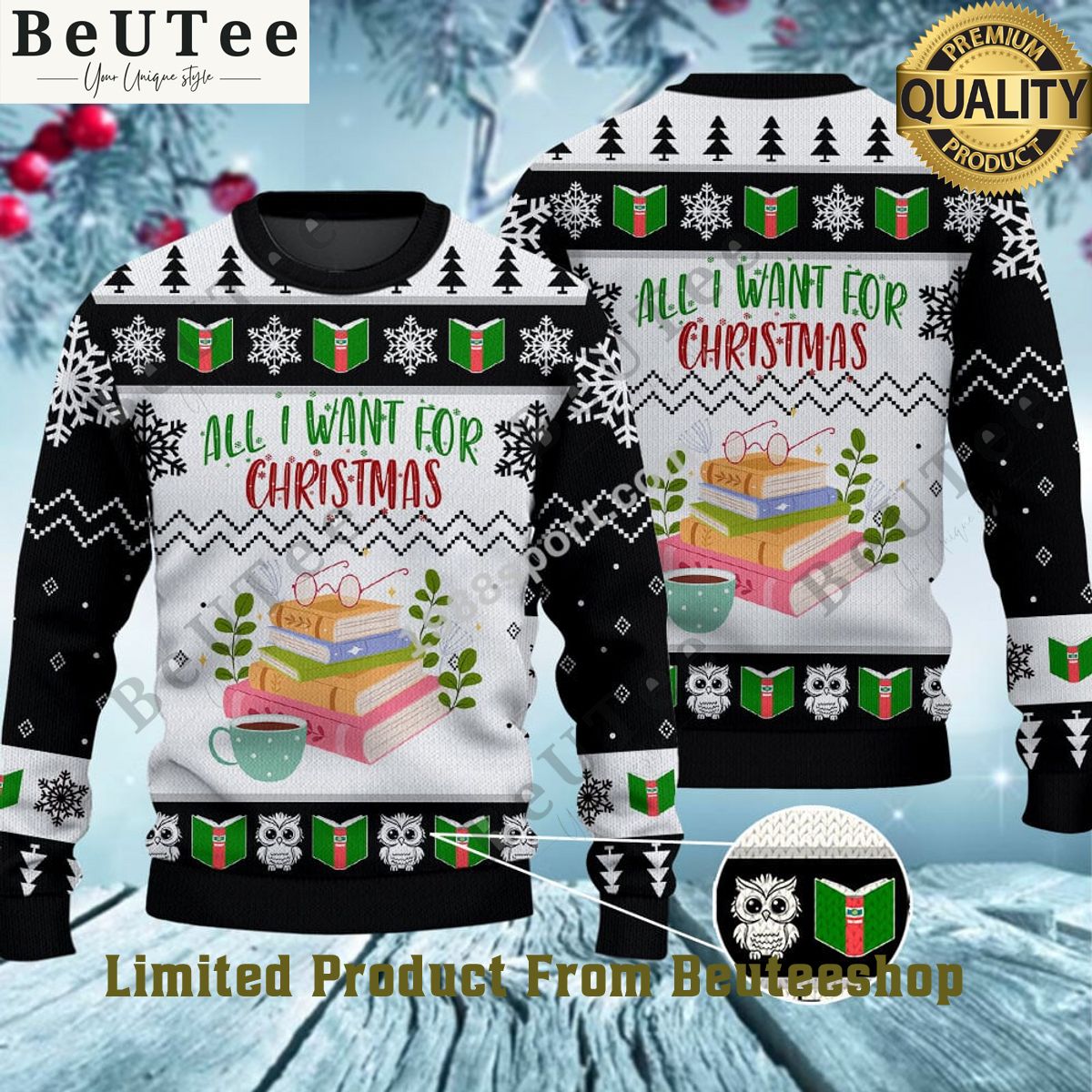 All I Want For Christmas Books Ugly Sweater Jumper Loving click