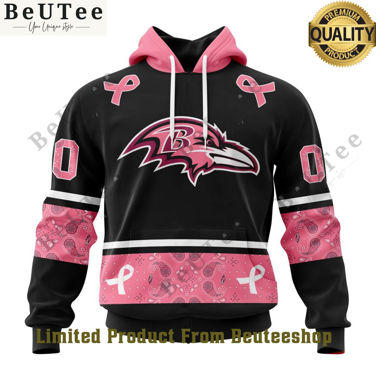Baltimore Ravens Pink Breast Cancer NFL Custom 3D Hoodie Shirt Cool look bro